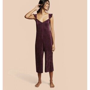 NWT Anthropologie Floreat Willow Plum Jumpsuit Crinkle Satin Cropped Size XS NEW